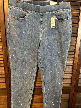 Lane Bryant Blue Embellished Pull-On Jeans Jeggings